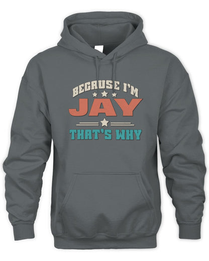 Because I'm Name That's Why Personalized Retro Shirt JAY-49 / Unisex Hoodie / charcoal