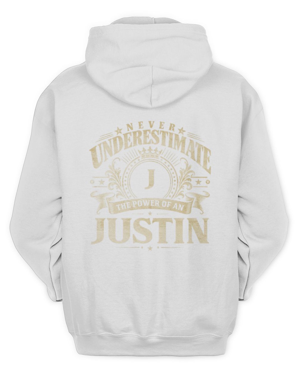 Never Underestimate Your Name Luxury Logo Shirt JUSTIN M1-63 / Unisex Hoodie / white