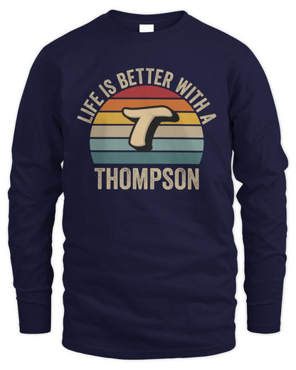 Life Is Better with Name Vintage Sun Shirt THOMPSON M1-50 / Men's Long Sleeved T-Shirt / navy