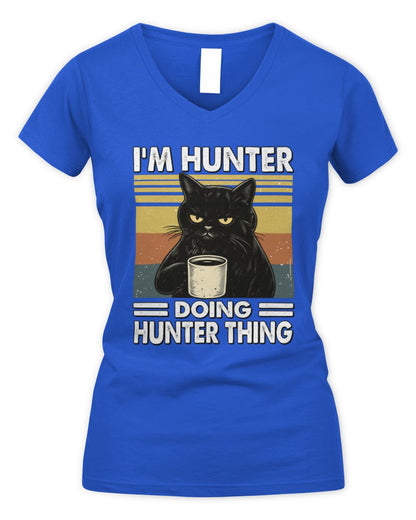 I'm Name Doing Name Thing Grumpy Black Cat Shirt HUNTER M1-79 / Women's V-Neck T-Shirt / royal