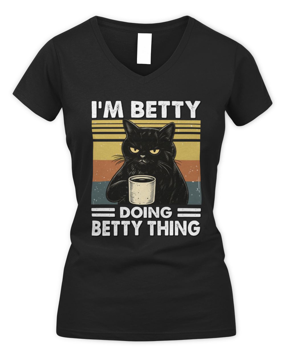 I'm Name Doing Name Thing Grumpy Black Cat Shirt BETTY M1-79 / Women's V-Neck T-Shirt / black