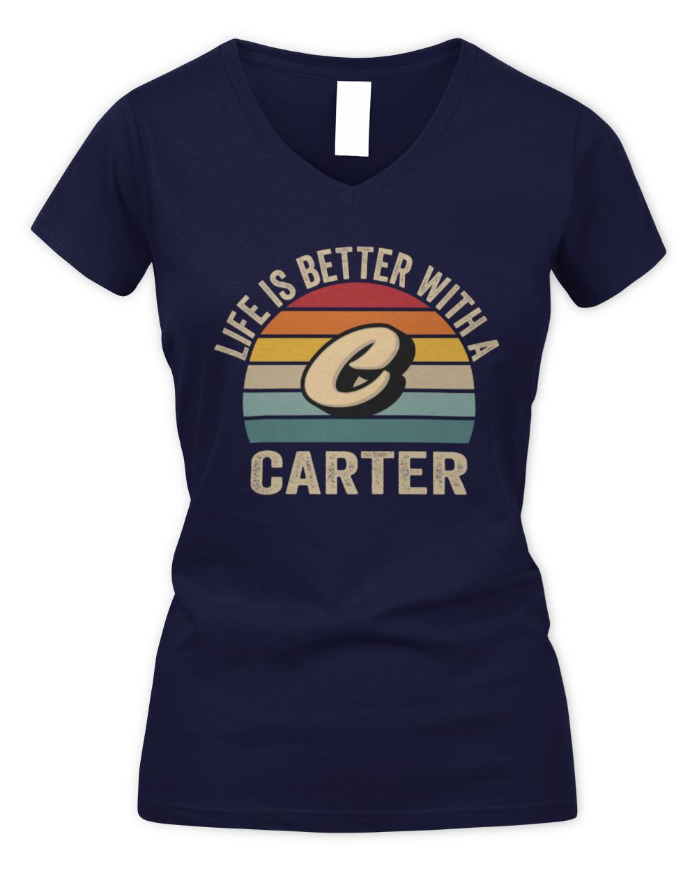 Life Is Better with Name Vintage Sun Shirt CARTER M1-50 / Women's V-Neck T-Shirt / navy