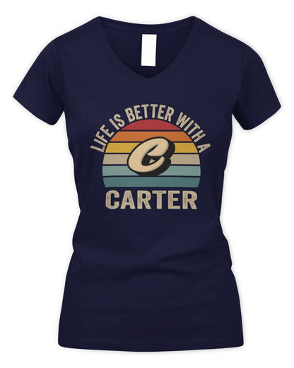 Life Is Better with Name Vintage Sun Shirt CARTER M1-50 / Women's V-Neck T-Shirt / navy