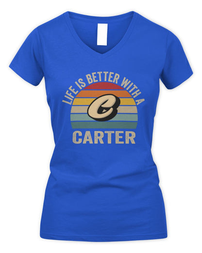 Life Is Better with Name Vintage Sun Shirt CARTER M1-50 / Women's V-Neck T-Shirt / royal