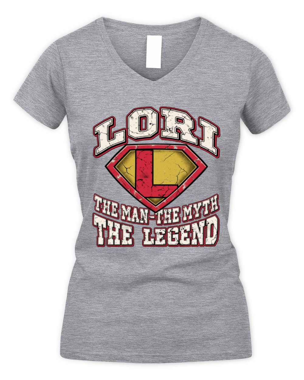 The Man The Myth The Legend Superman Graphic T-Shirt LORI M1-74 / Women's V-Neck T-Shirt / sport grey