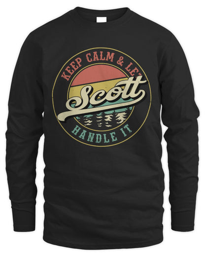 Keep Calm Let Your Name Handle It Retro T-Shirt SCOTT M1-54 / Men's Long Sleeved T-Shirt / black