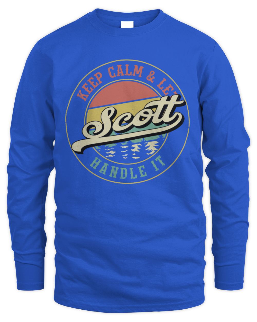Keep Calm Let Your Name Handle It Retro T-Shirt SCOTT M1-54 / Men's Long Sleeved T-Shirt / royal