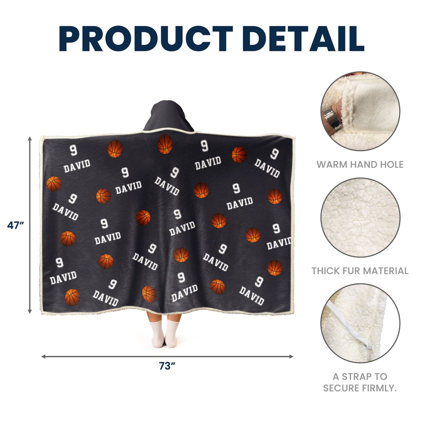 Basketball Custom Name, Number - Personalized Wearable Blanket Hoodie