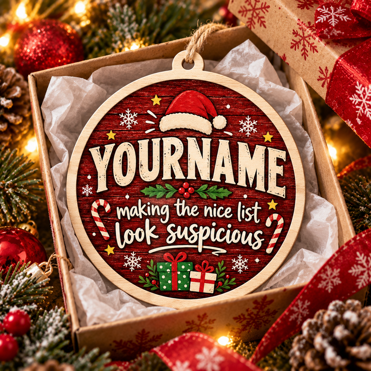 Making The Nice List Look Suspicious - Personalized Wooden Ornament