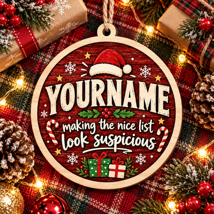 Making The Nice List Look Suspicious - Personalized Wooden Ornament