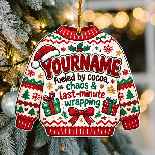 Fueled By Cocoa Chaos & Last Minute Wrapping - Personalized Acrylic Ornament
