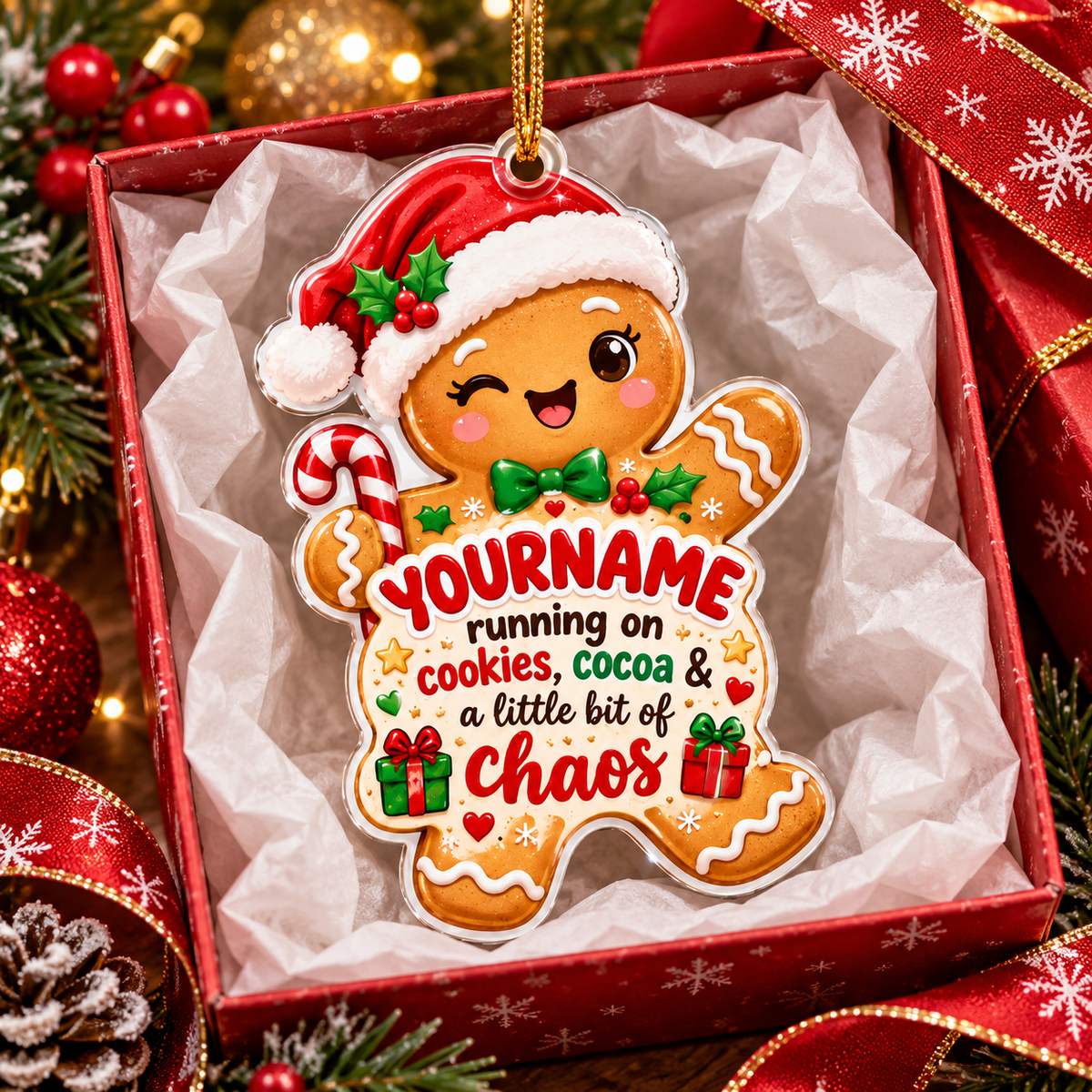Running On Cookies Coca & A Little Bit Of Chaos - Personalized Acrylic Ornament