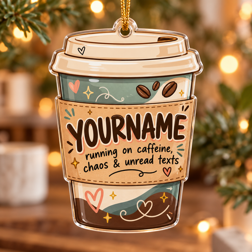 Running On Caffeine Chaos & Unread Texts - Personalized Acrylic Ornament