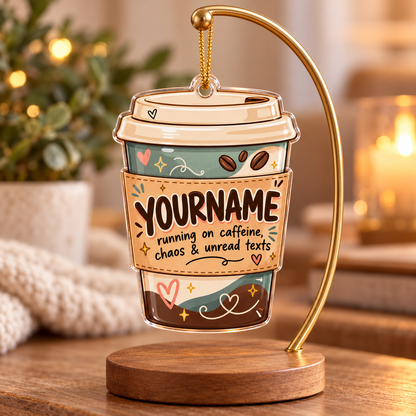 Running On Caffeine Chaos & Unread Texts - Personalized Acrylic Ornament