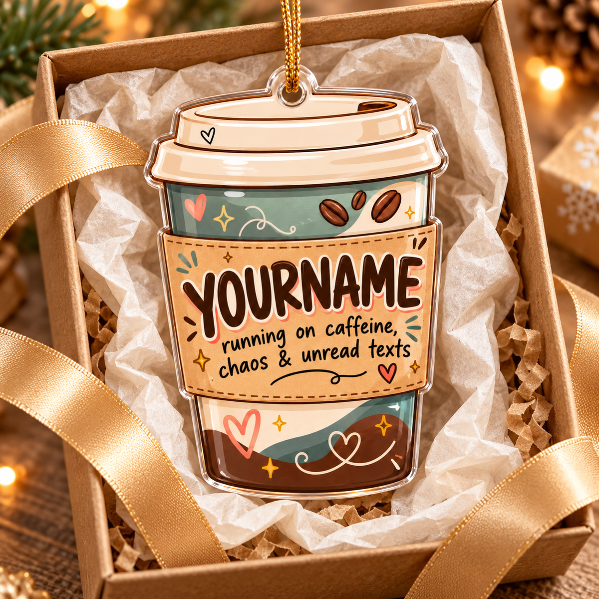 Running On Caffeine Chaos & Unread Texts - Personalized Acrylic Ornament