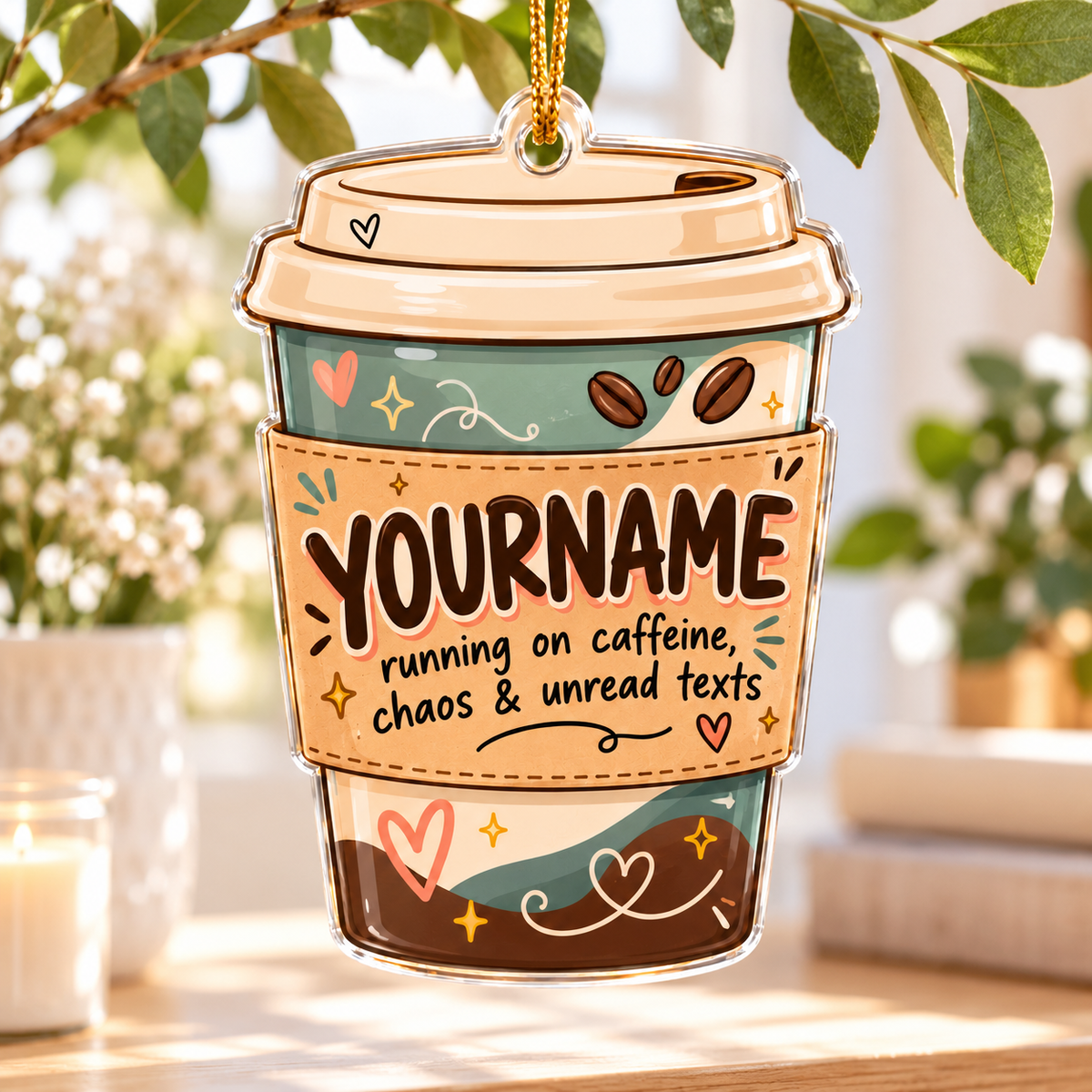 Running On Caffeine Chaos & Unread Texts - Personalized Acrylic Ornament