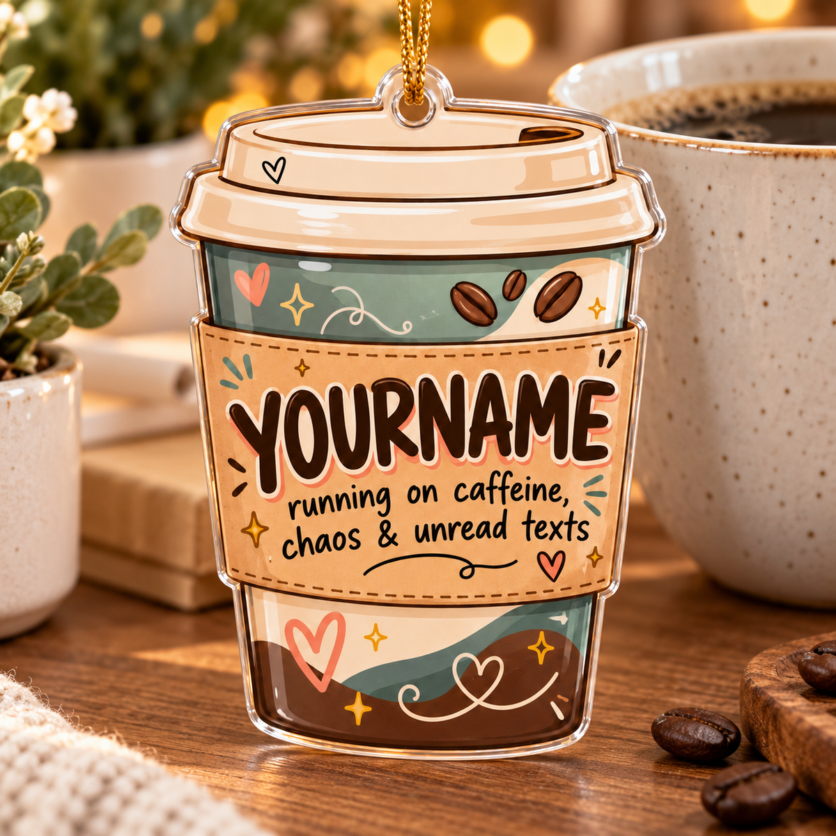 Running On Caffeine Chaos & Unread Texts - Personalized Acrylic Ornament
