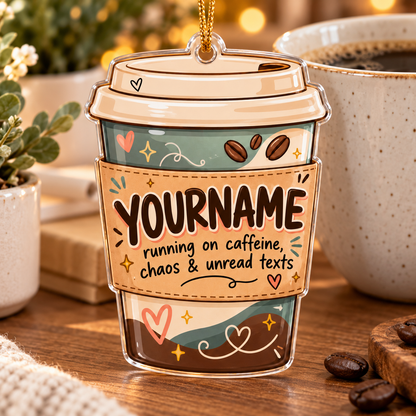 Running On Caffeine Chaos & Unread Texts - Personalized Acrylic Ornament