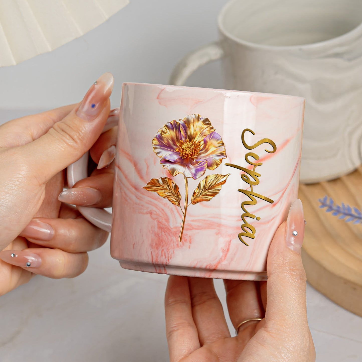 Custom Birth Flower - Gifts For Her, Daughters, Moms, Besties - Personalized Marble Mug