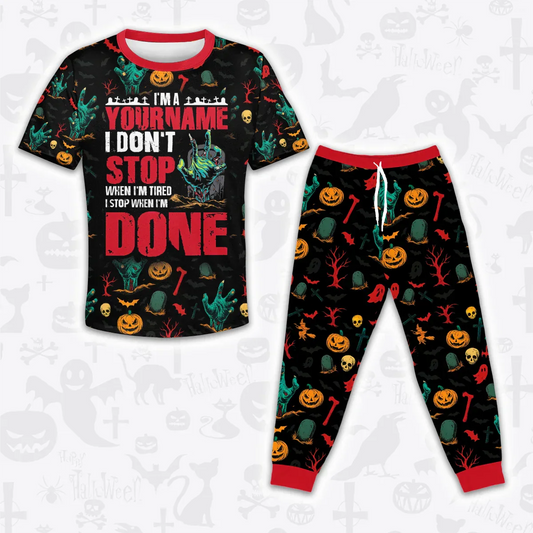 Custom Halloween Pajamas Set Tshirt & Pants Horror Skull Pumpkin HL3