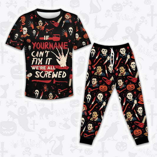 Custom Halloween Pajamas Set Tshirt & Pants Horror Skull Pumpkin HL1