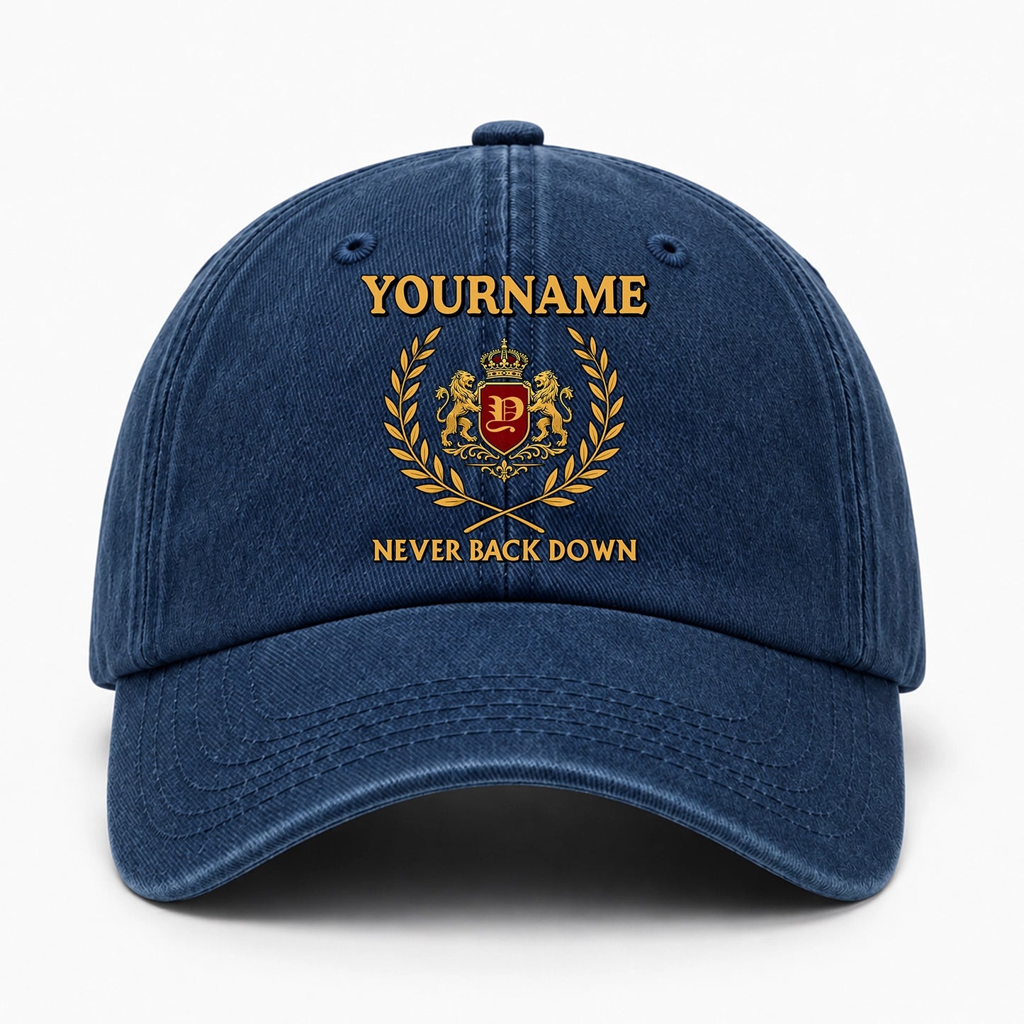 Never Back Down Denim Cap C60PF - Personalized Name Hat