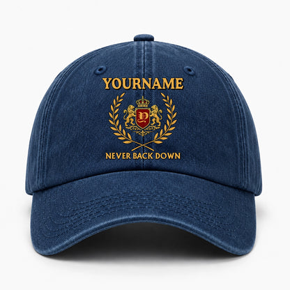 Never Back Down Denim Cap C60PF - Personalized Name Hat