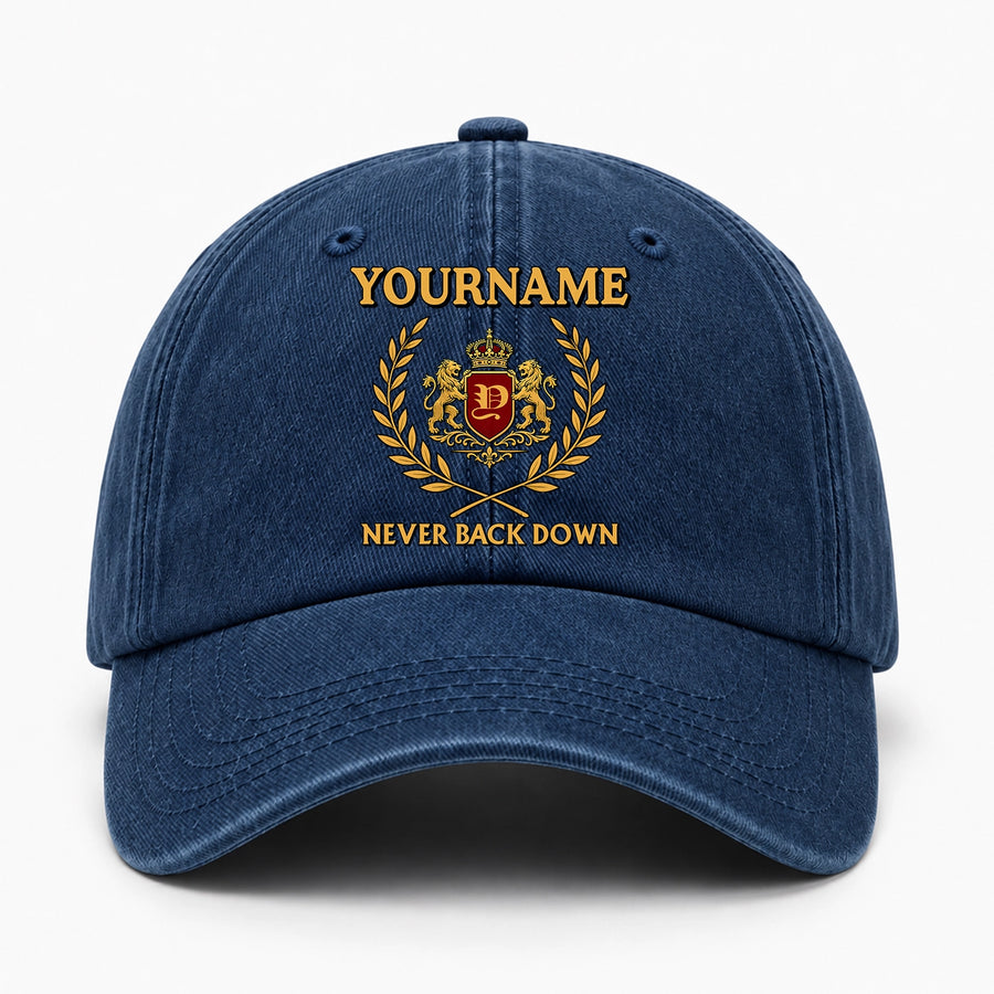 Never Back Down Denim Cap C60PF - Personalized Name Cap