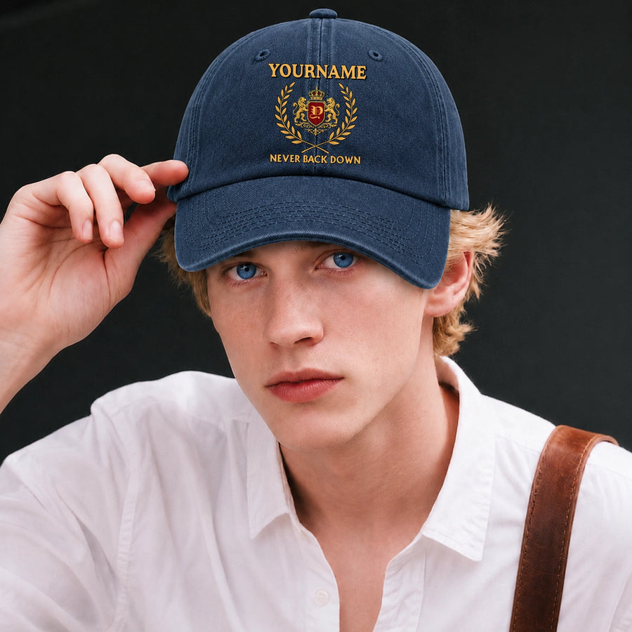 Never Back Down Denim Cap C60PF - Personalized Name Cap