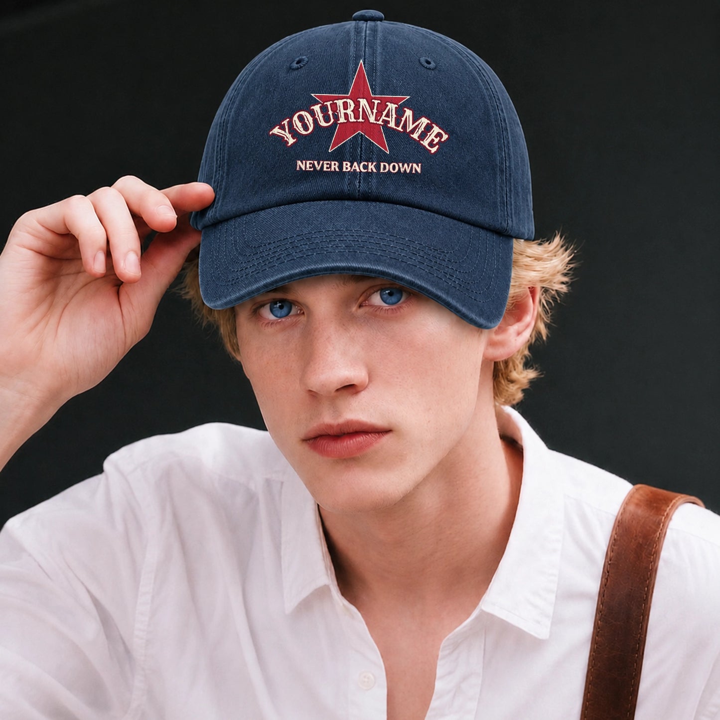 Never Back Down Western Denim Cap C61PF - Personalized Name Hat