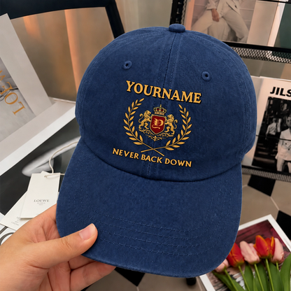 Never Back Down Denim Cap C60PF - Personalized Name Hat