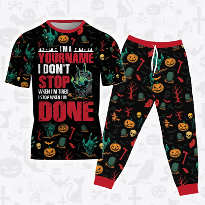 Custom Halloween Pajamas Set Tshirt & Pants Horror Skull Pumpkin HL3