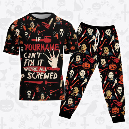 Custom Halloween Pajamas Set Tshirt & Pants Horror Skull Pumpkin HL1