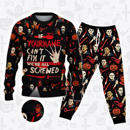 Custom Horror Halloween Pajamas Set Cozy Sweater & Pants Sleepwear HL1