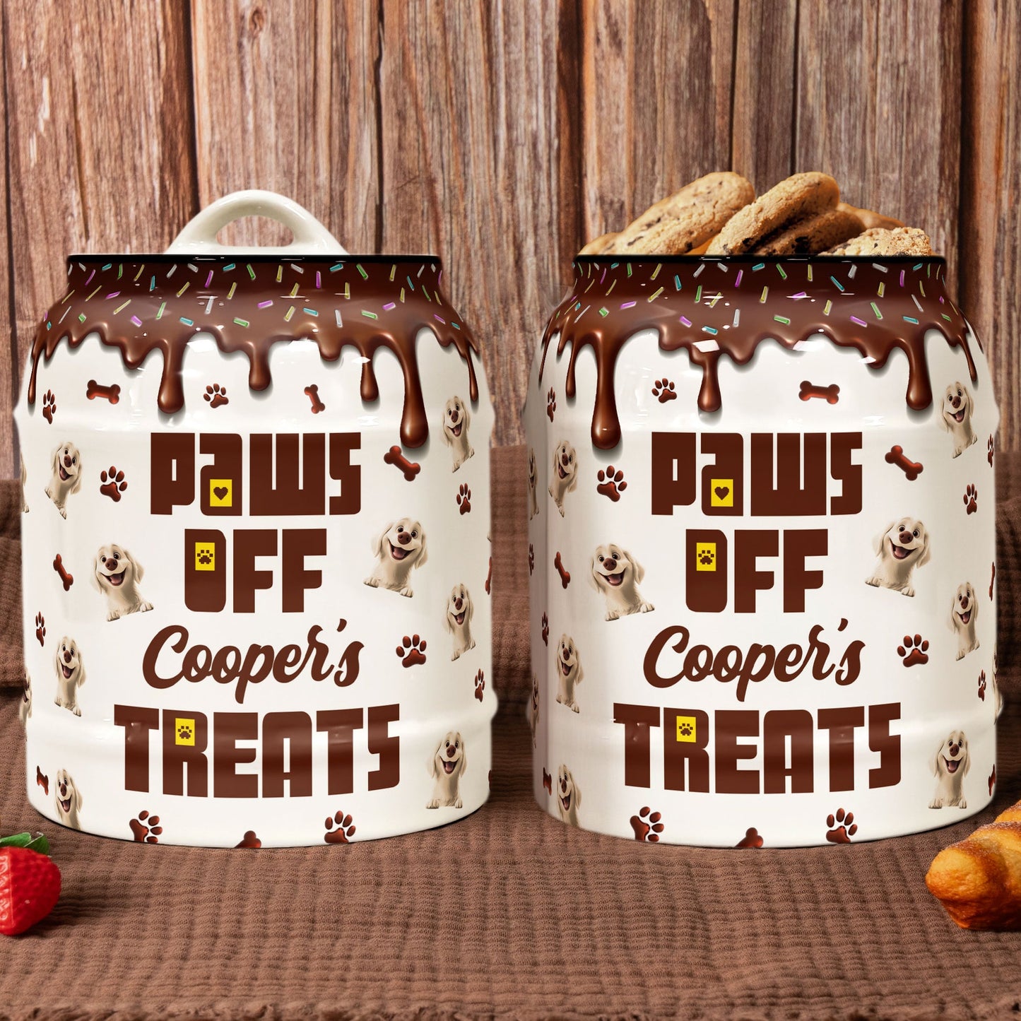 Paws Off Dog Treats Melting Chocolate Drip Style - Personalized Cookie Jar