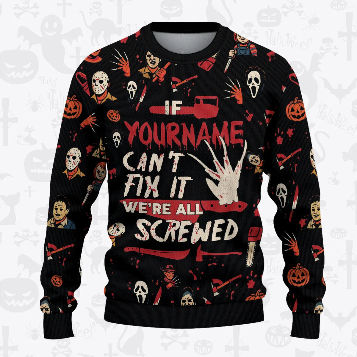 Custom Horror Halloween Pajamas Set Cozy Sweater & Pants Sleepwear HL1