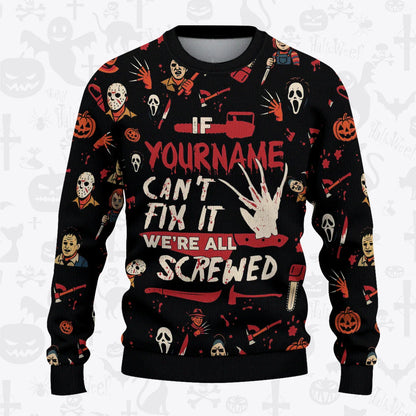 Custom Horror Halloween Pajamas Set Cozy Sweater & Pants Sleepwear HL1