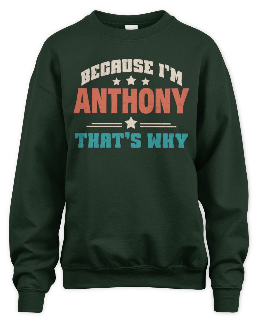 Because I'm Name That's Why Personalized Retro Shirt ANTHONY-49 / Unisex Sweatshirt / forest green