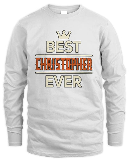 Best Your Name With Crown Shirt CHRISTOPHER M1-59 / Men's Long Sleeved T-Shirt / white