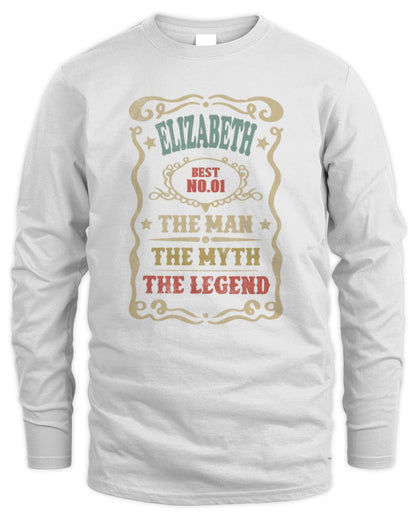 The Man The Myth The Legend Vintage Gold Wine Shirt ELIZABETH M1-52 / Men's Long Sleeved T-Shirt / white