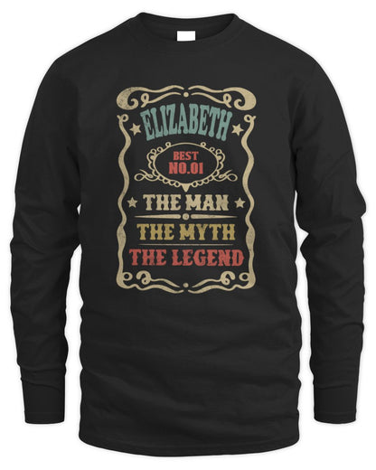 The Man The Myth The Legend Vintage Gold Wine Shirt ELIZABETH M1-52 / Men's Long Sleeved T-Shirt / black