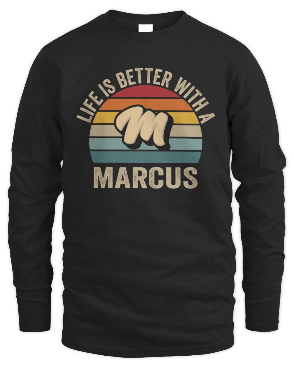 Life Is Better with Name Vintage Sun Shirt MARCUS M1-50 / Men's Long Sleeved T-Shirt / black