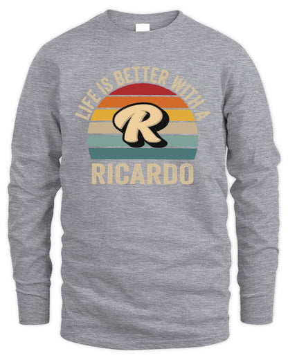 Life Is Better with Name Vintage Sun Shirt RICARDO M1-50 / Men's Long Sleeved T-Shirt / sport grey