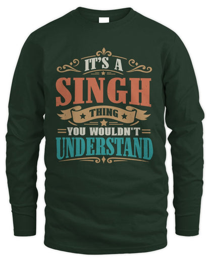 It’s a Name Thing Personalized Retro T-Shirt SINGH M1-47 / Men's Long Sleeved T-Shirt / forest green