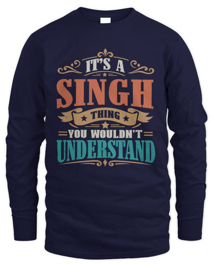It’s a Name Thing Personalized Retro T-Shirt SINGH M1-47 / Men's Long Sleeved T-Shirt / navy
