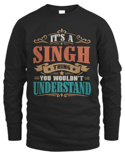 It’s a Name Thing Personalized Retro T-Shirt SINGH M1-47 / Men's Long Sleeved T-Shirt / black