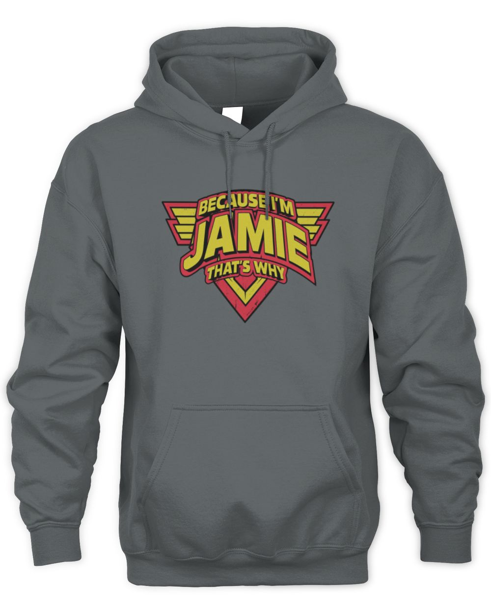 Because I'm Name That's Why Red and Yellow Logo Graphic T-Shirt JAMIE M1-75 / Unisex Hoodie / charcoal