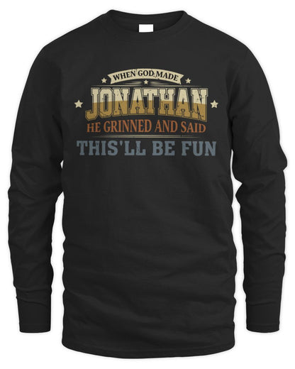 When God Made Your Name Funny Heritage T-Shirt JONATHAN M1-80 / Men's Long Sleeved T-Shirt / black