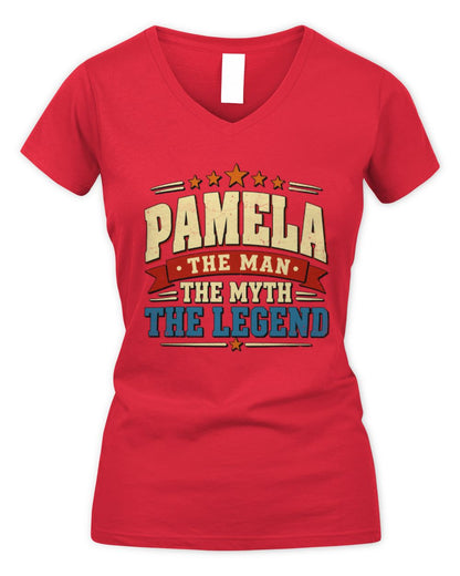 The Man The Myth The Legend Ribbon Vintage T-Shirt PAMELA M1-56 / Women's V-Neck T-Shirt / red