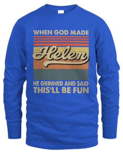 When God Made Your Name He Grinned Vintage T-Shirt HELEN M1-55 / Men's Long Sleeved T-Shirt / royal